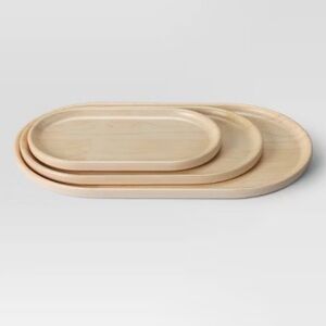 Room Essentials 3-pack of bamboo melamine trays with a natural wood decal.